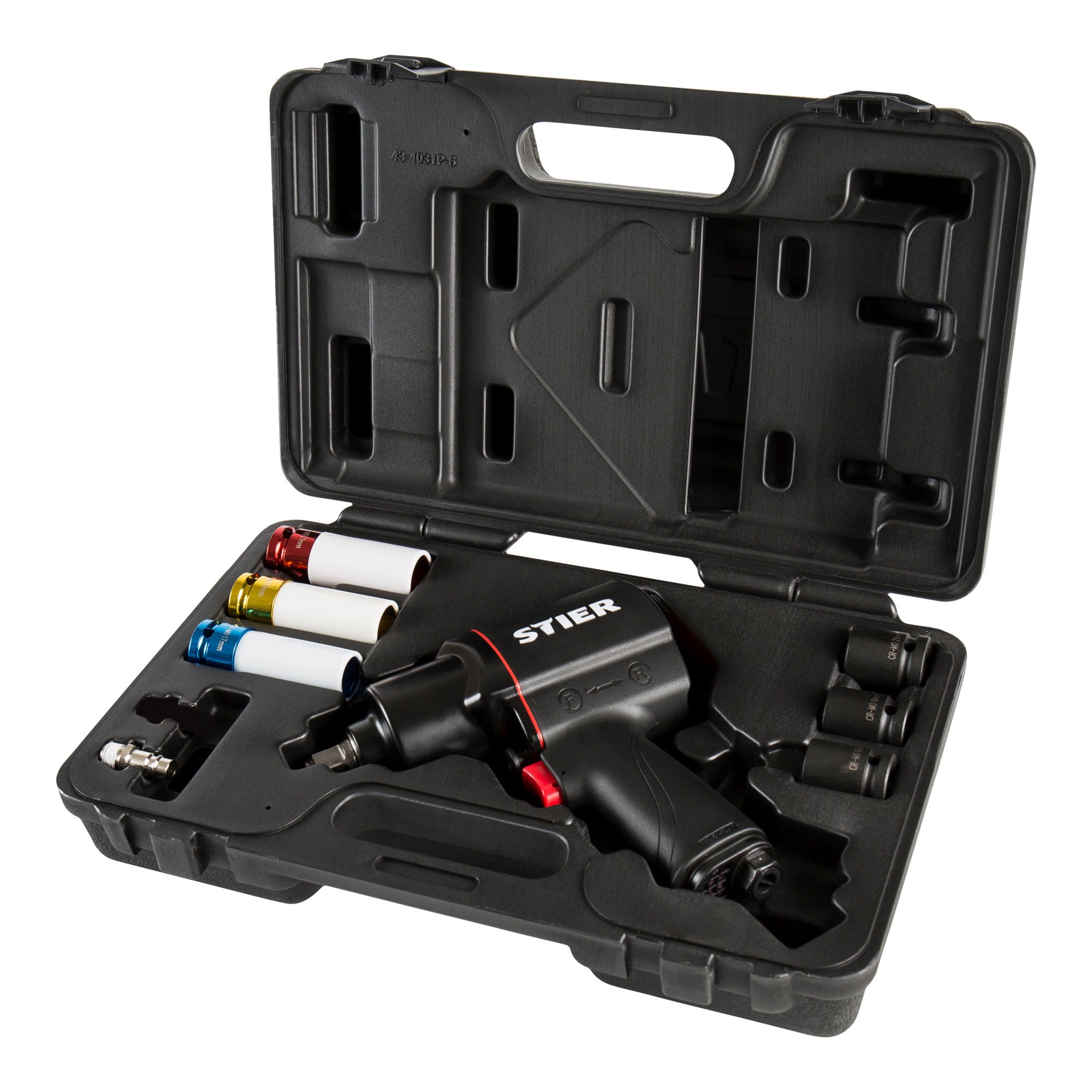 STIER pneumatic impact wrench 17-BBS set, 8 pieces, max. loosening torque 1,756 Nm