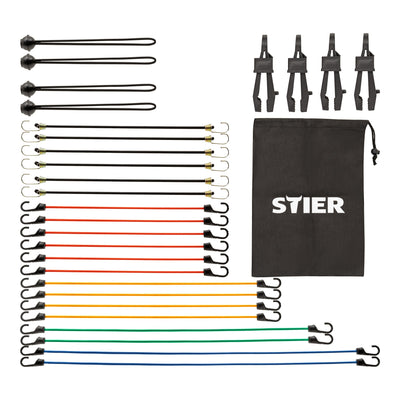 STIER Spanngummi Set 28 Stück Gepäckspanner Stahlhaken mit ABS-Beschichtung mit