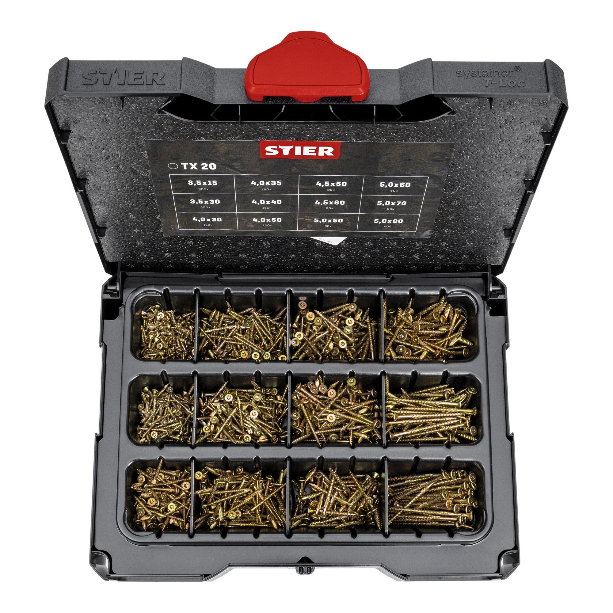 STIER Spanplattenschrauben-Systainer I T-LOC mit 1.380 Schrauben