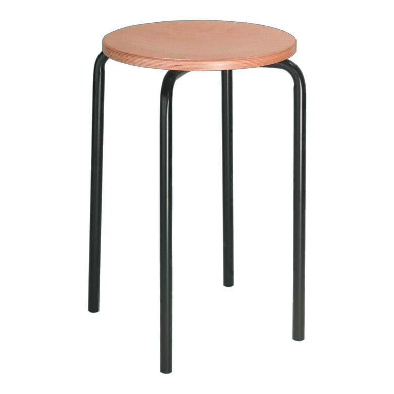 STIER stacking stool with sturdy tubular steel frame, seat height 500mm, natural beech