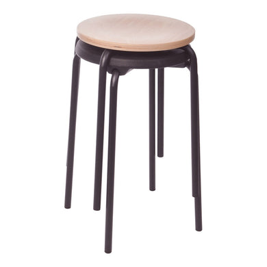 STIER stacking stool with sturdy tubular steel frame, seat height 500mm, natural beech