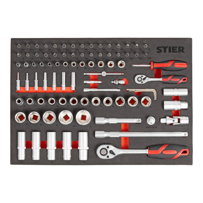 STIER Steckschlüssel Satz 92-teilig Chrom-Vanadium-Stahl 1/4 Zoll 1/2 Zoll mit