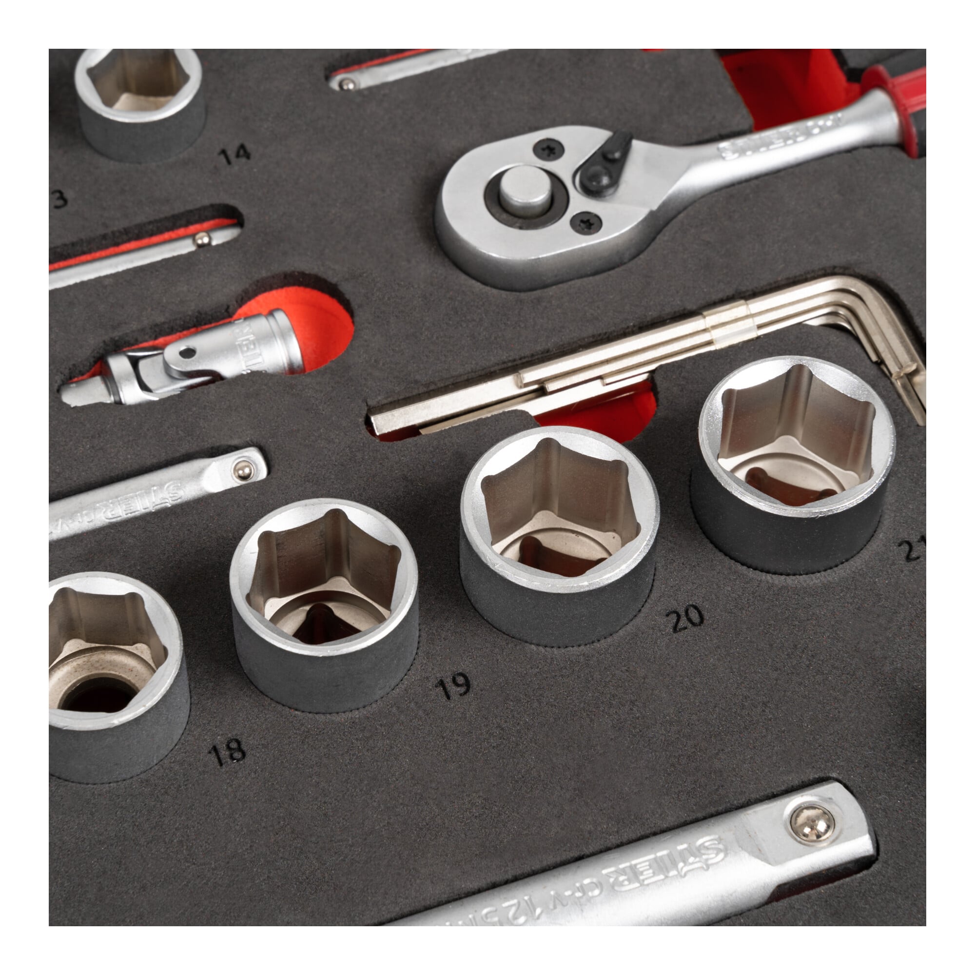 STIER Steckschlüssel Satz 92-teilig Chrom-Vanadium-Stahl 1/4 Zoll 1/2 Zoll mit