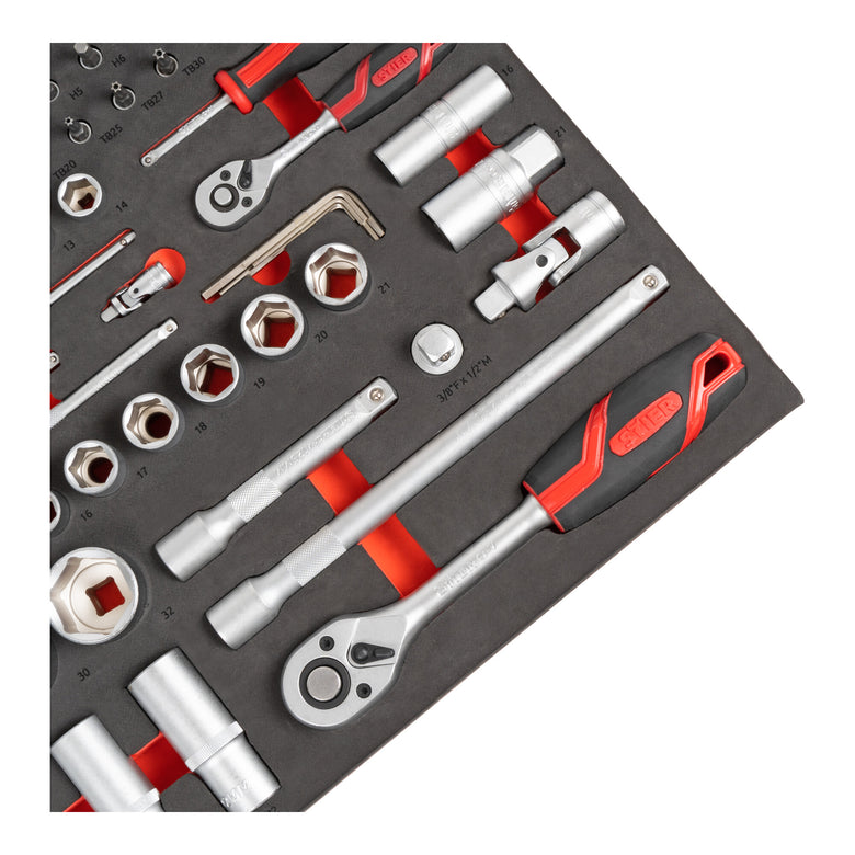 STIER Steckschlüssel Satz 92-teilig Chrom-Vanadium-Stahl 1/4 Zoll 1/2 Zoll mit