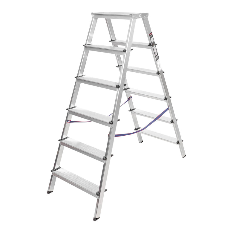 STIER Stufen Stehleiter 2x6 Stufen beidseitig begehbar leicht robust Sichere