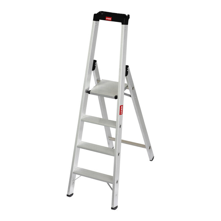 STIER Stepladder Premium 4 steps one-sided access, aluminum safety stepladder, multi-purpose ladder