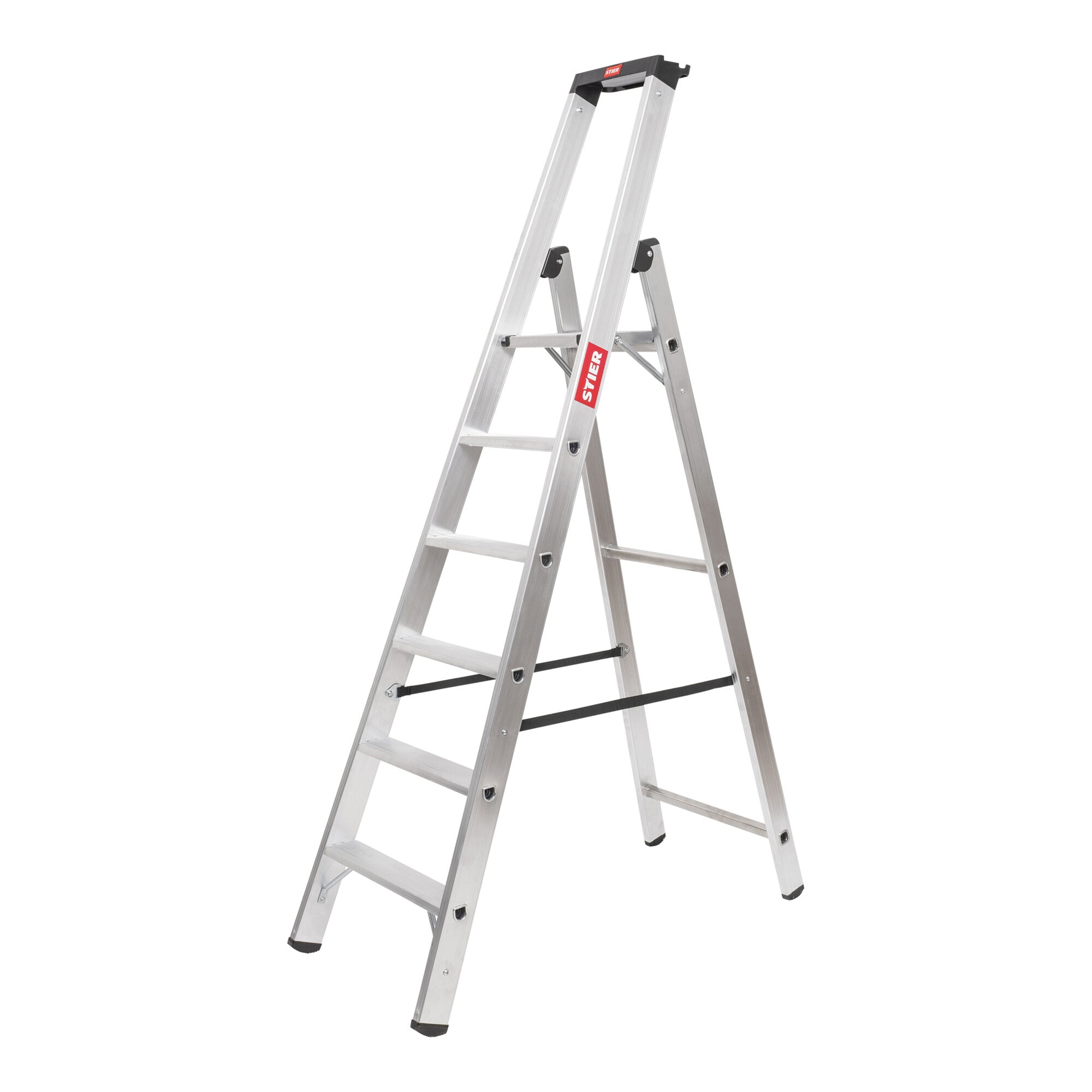 STIER Stepladder Premium 4 steps one-sided access, aluminum safety stepladder, multi-purpose ladder