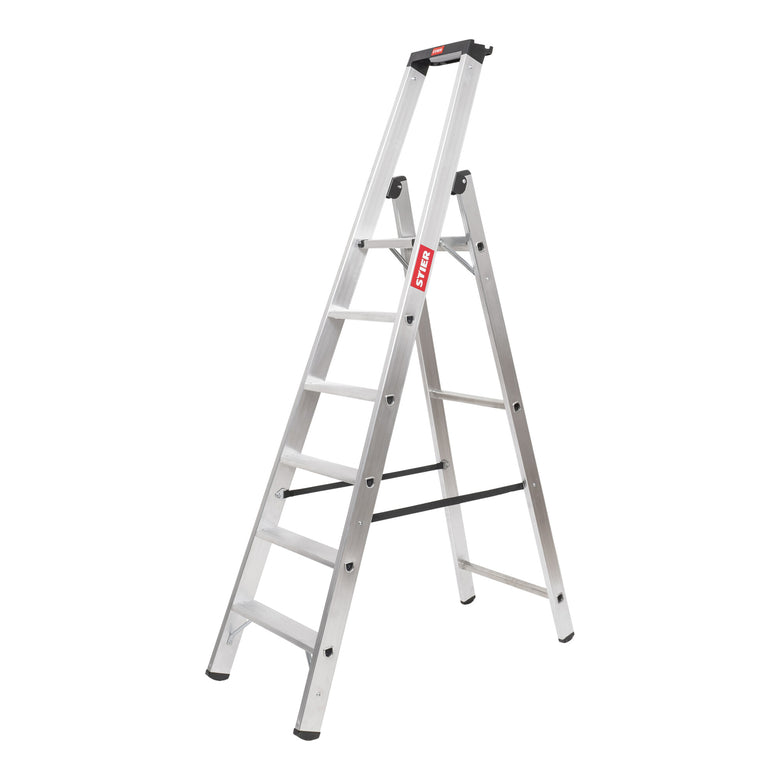 STIER Stepladder Premium 4 steps one-sided access, aluminum safety stepladder, multi-purpose ladder