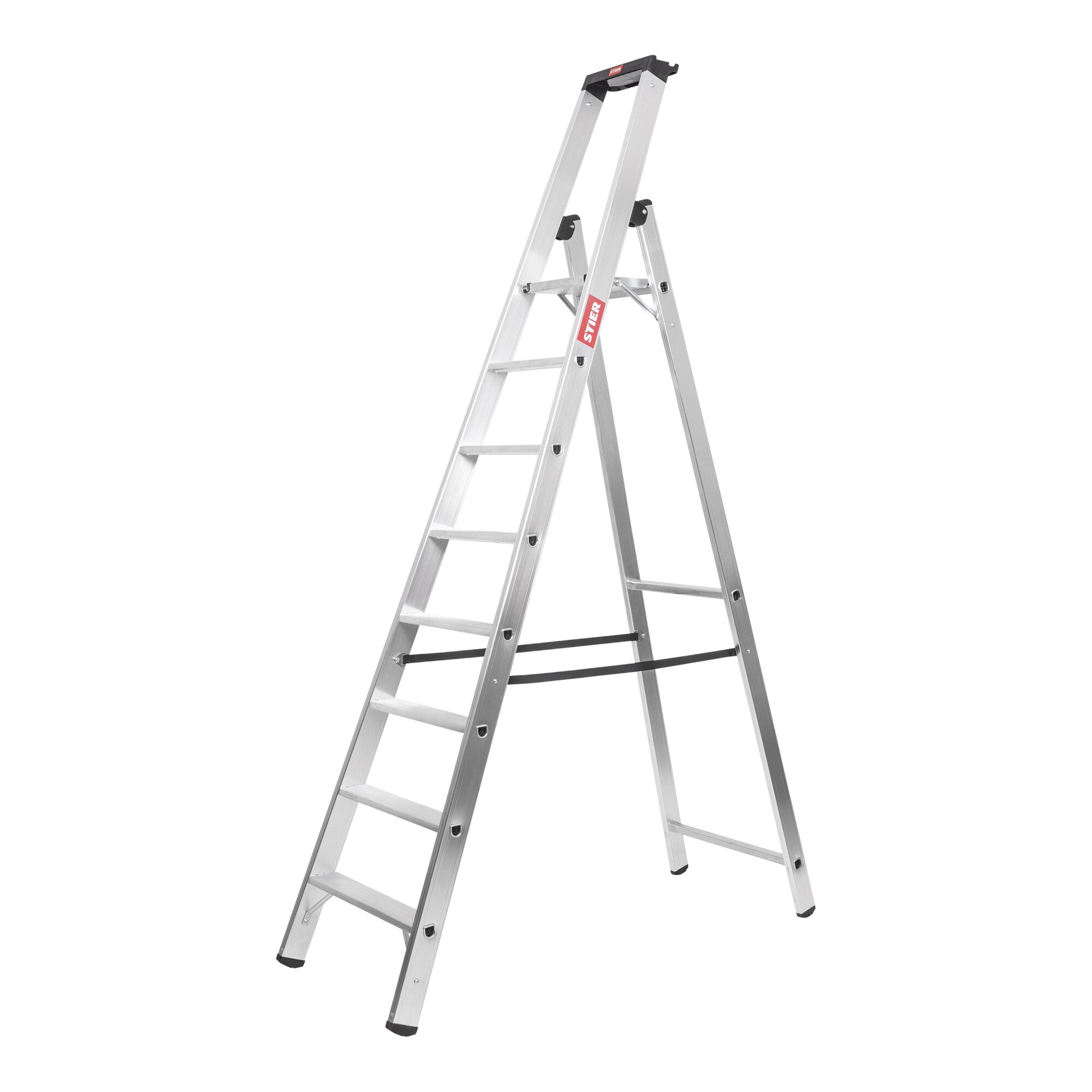 STIER Stepladder Premium 4 steps one-sided access, aluminum safety stepladder, multi-purpose ladder