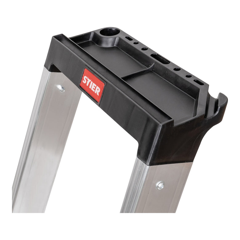 STIER Stepladder Premium 4 steps one-sided access, aluminum safety stepladder, multi-purpose ladder