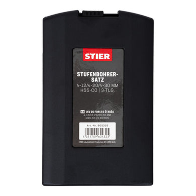 STIER step drill set HSS-Co 3-piece in cassette 4-12 4-20 4-30mm metal drill