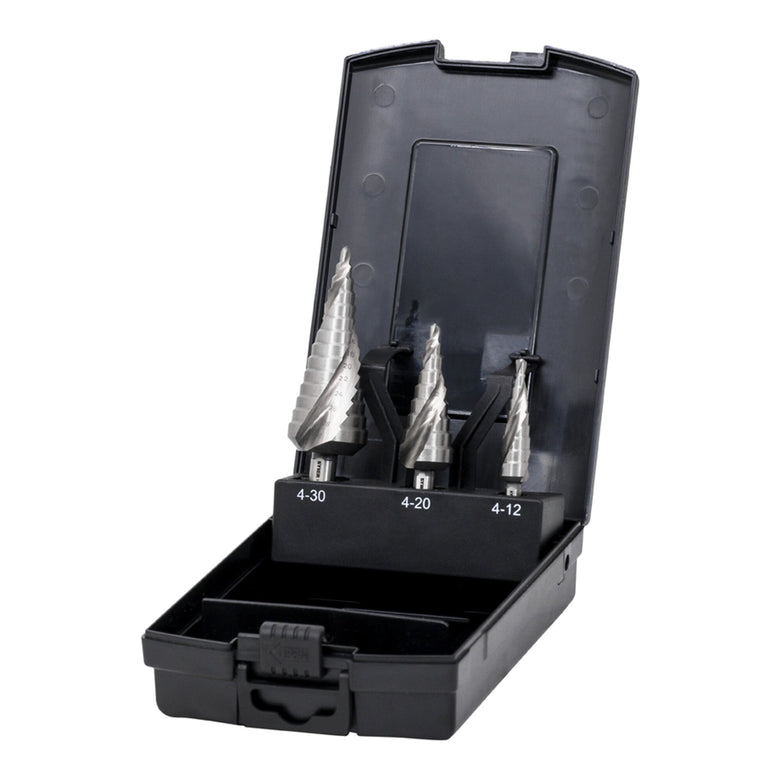 STIER step drill set HSS-G 3-piece in cassette 4-12 4-20 4-30mm metal drill
