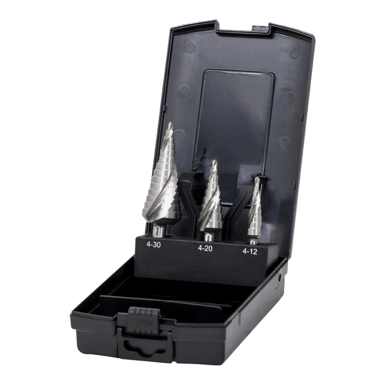 STIER step drill set HSS-G 3-piece in cassette 4-12 4-20 4-30mm metal drill