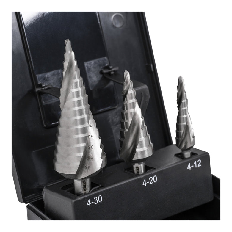STIER step drill set HSS-G 3-piece in cassette 4-12 4-20 4-30mm metal drill