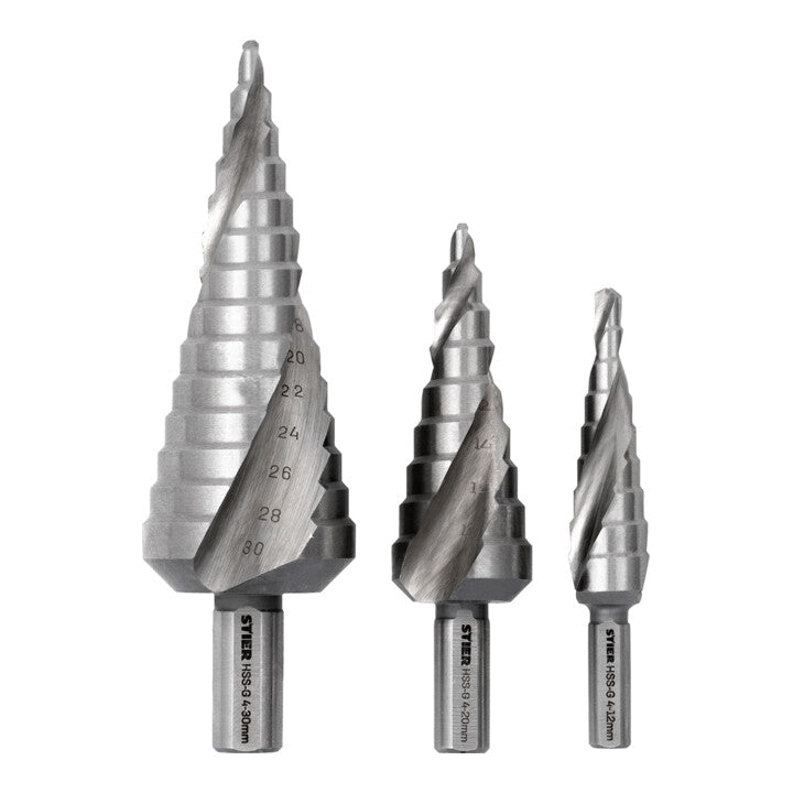 STIER step drill set HSS-G 3-piece in cassette 4-12 4-20 4-30mm metal drill