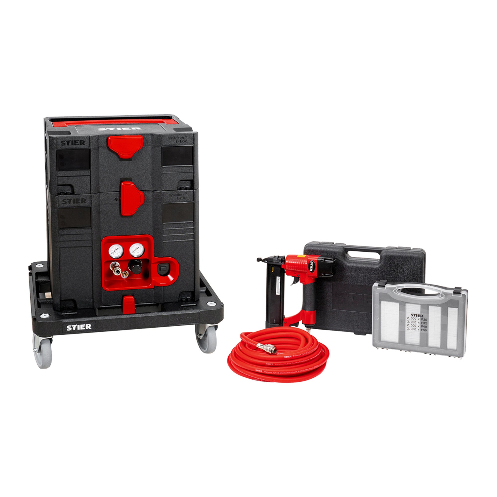 STIER Systainer compressor set including Systainer II T-Loc 6-piece rolling board +