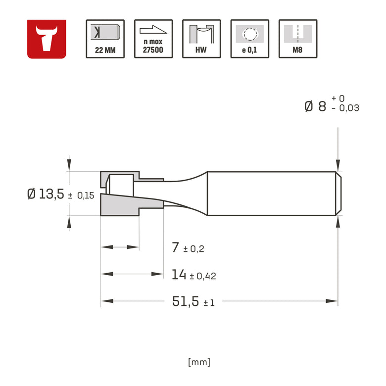 STIER T-Nutfräser M8 13,5 x 8,6 x 8 mm