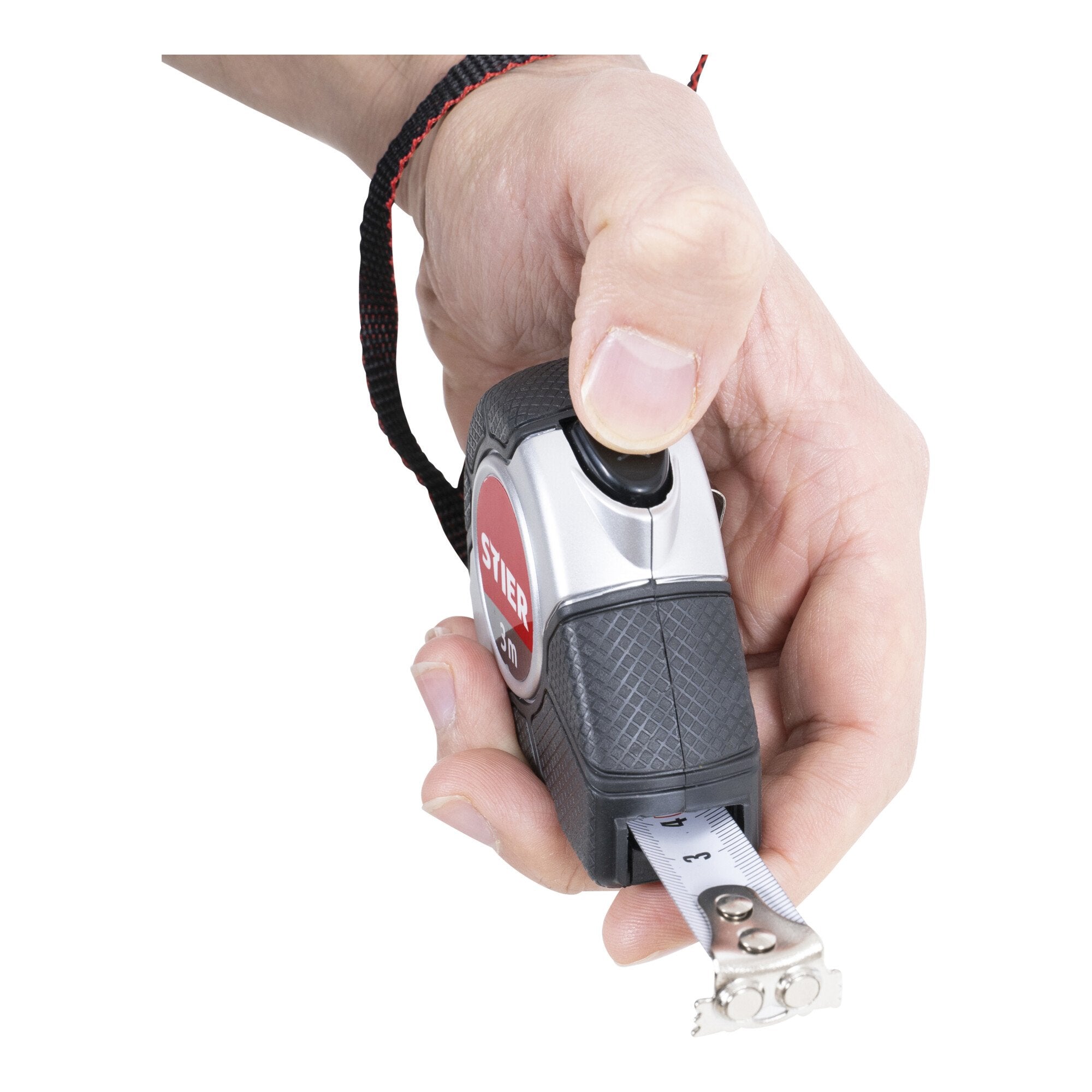 STIER Taschenbandmaß Länge 3 bis 8 m Gürtelclip Maßband Self-Lock-Buttons