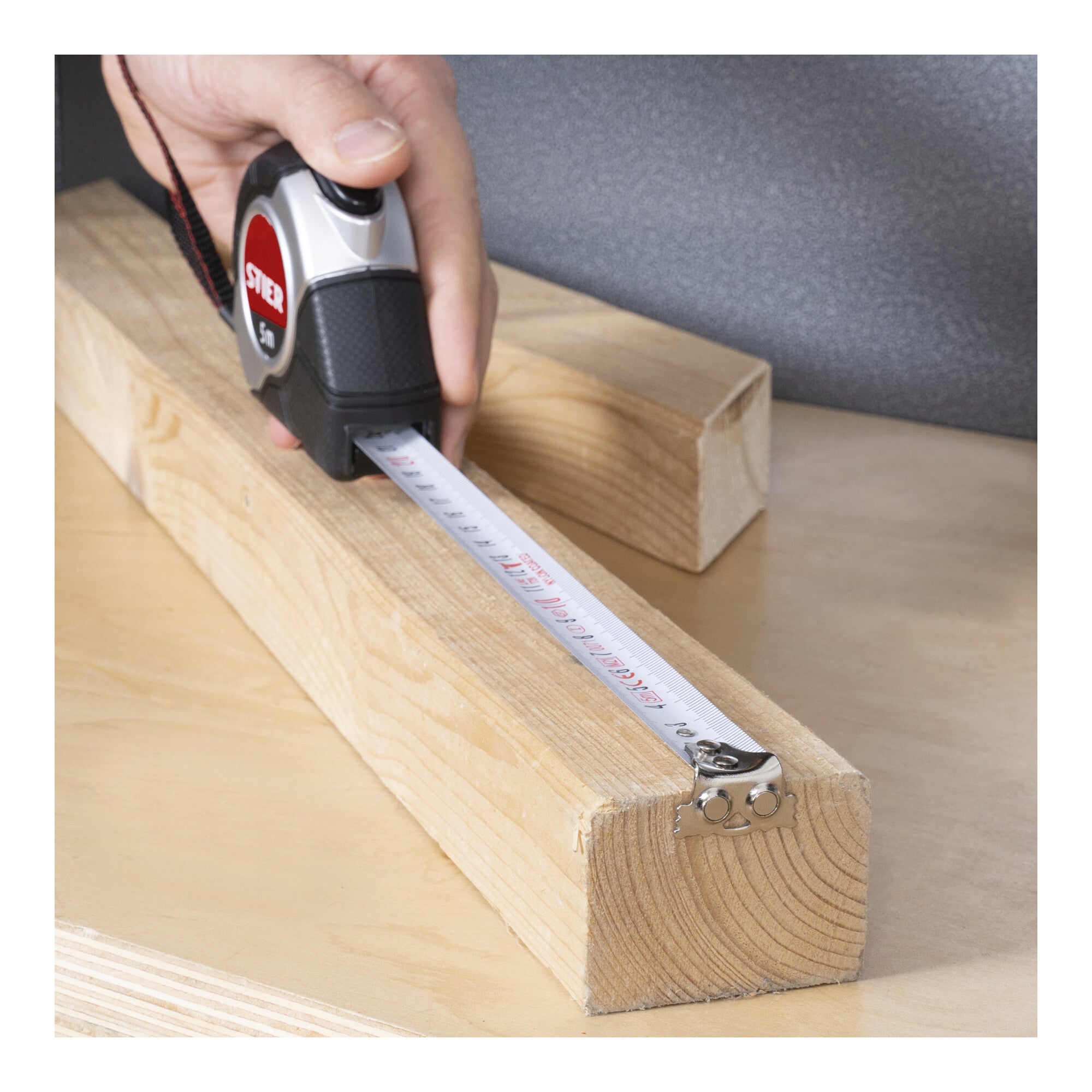 STIER Taschenbandmaß Länge 3 bis 8 m Gürtelclip Maßband Self-Lock-Buttons