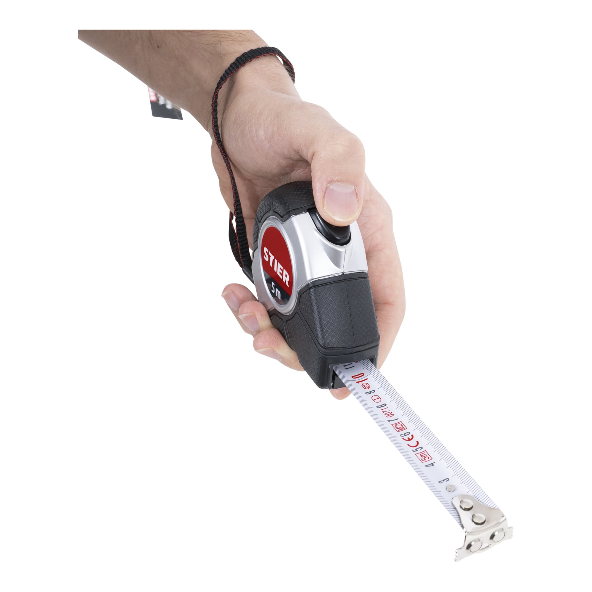 STIER Taschenbandmaß Länge 3 bis 8 m Gürtelclip Maßband Self-Lock-Buttons
