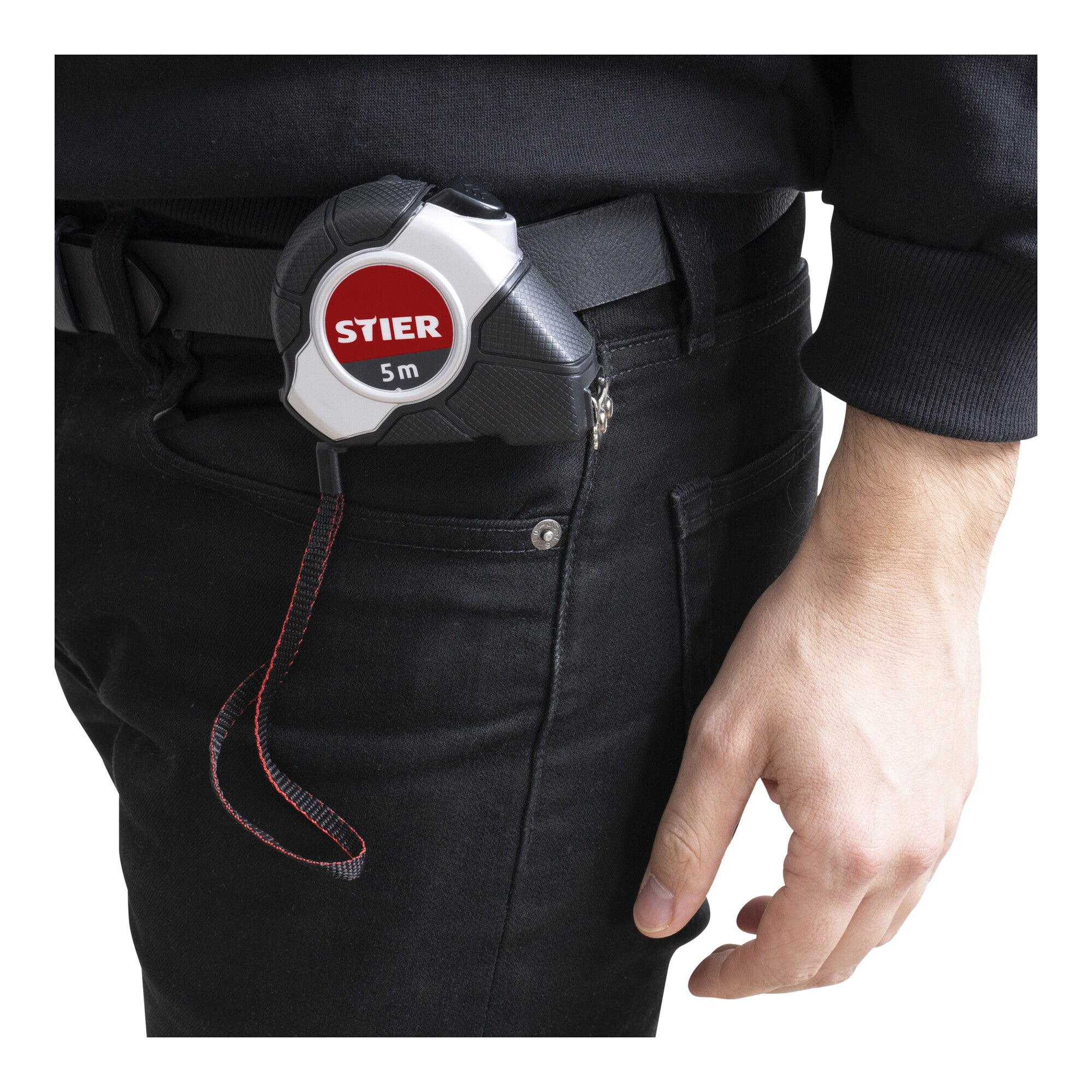 STIER Taschenbandmaß Länge 3 bis 8 m Gürtelclip Maßband Self-Lock-Buttons