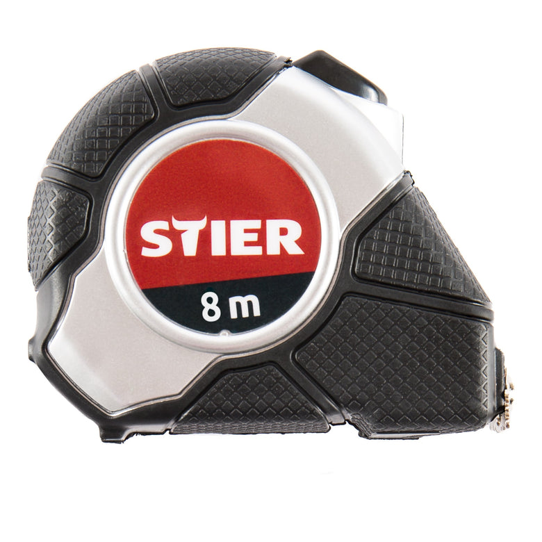 STIER Taschenbandmaß Länge 3 bis 8 m Gürtelclip Maßband Self-Lock-Buttons