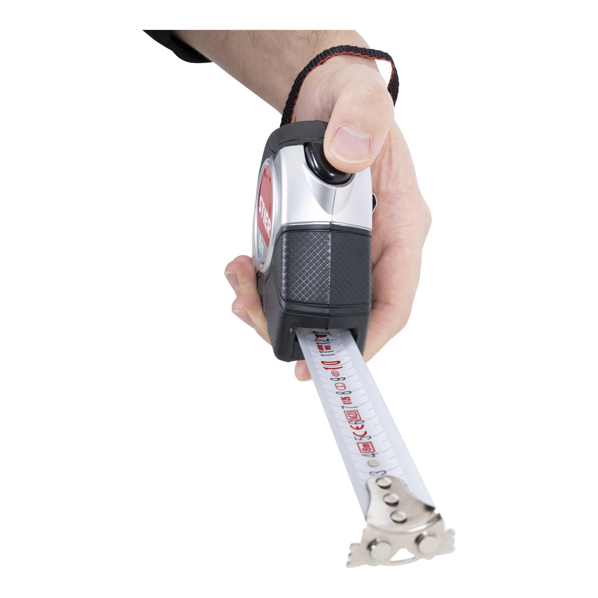 STIER Taschenbandmaß Länge 3 bis 8 m Gürtelclip Maßband Self-Lock-Buttons