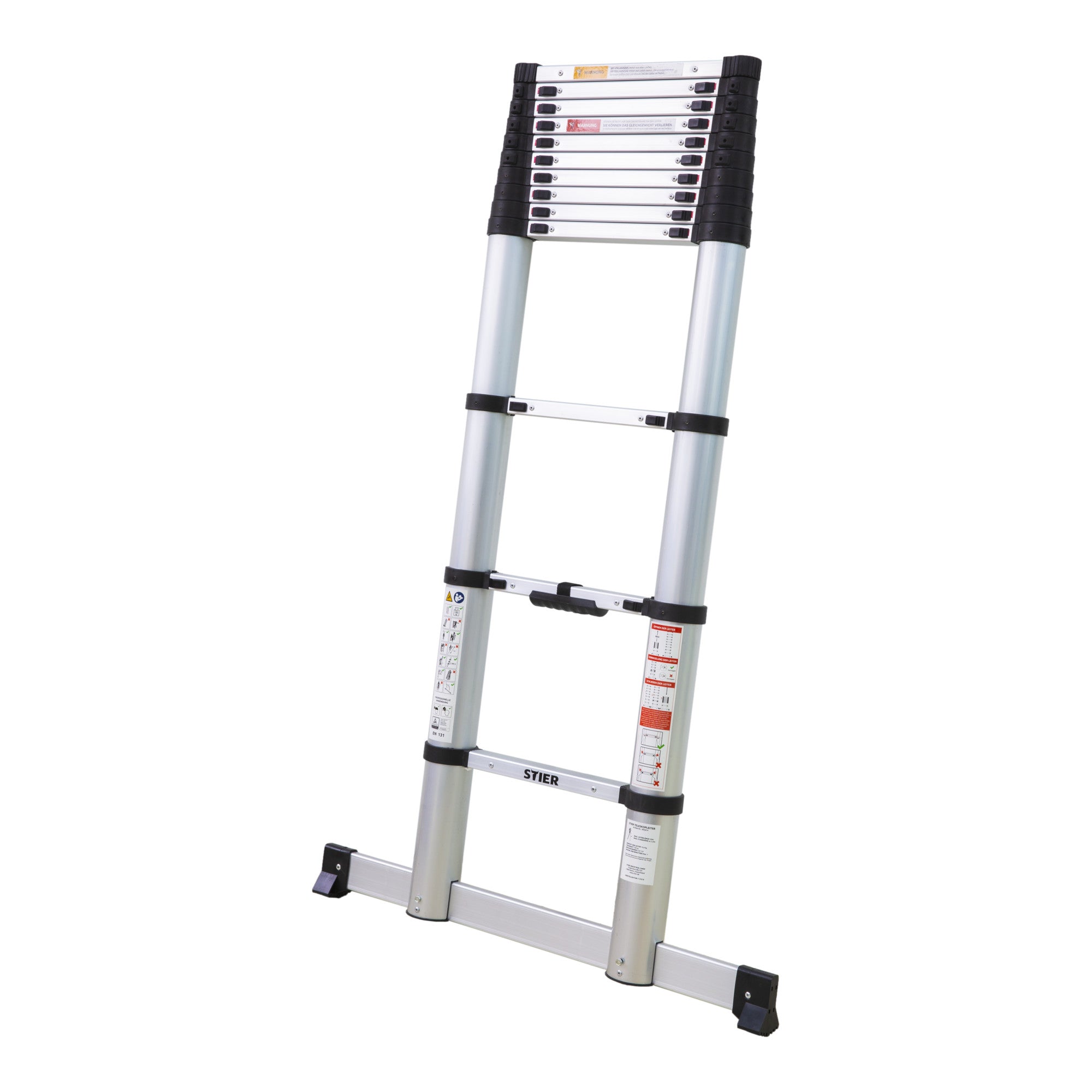 STIER Teleskopleiter Premium 3,2 bis 3,8m Stehleiter Aluminium Klappleiter