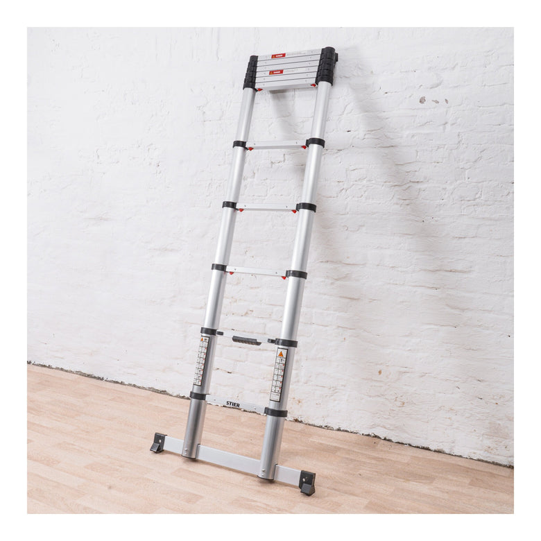 STIER Teleskopleiter Premium 3,2 bis 3,8m Stehleiter Aluminium Klappleiter