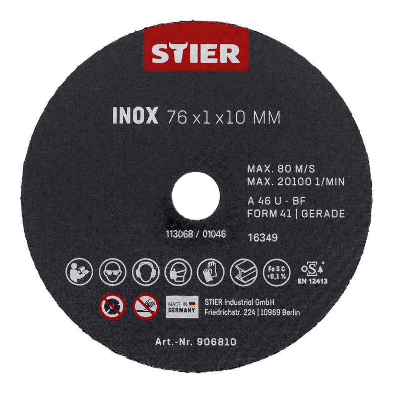 STIER Trennscheibe Edelstahl/Inox 76 x 1 x 10 gerade 10 Stk
