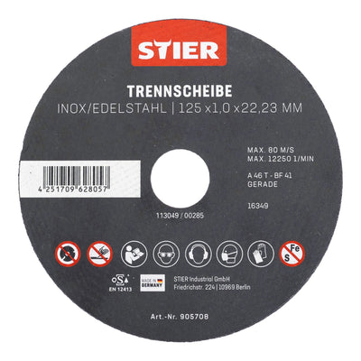 STIER Trennscheibe Edelstahl 125 x 1,0 x 22,23 mm Form gerade