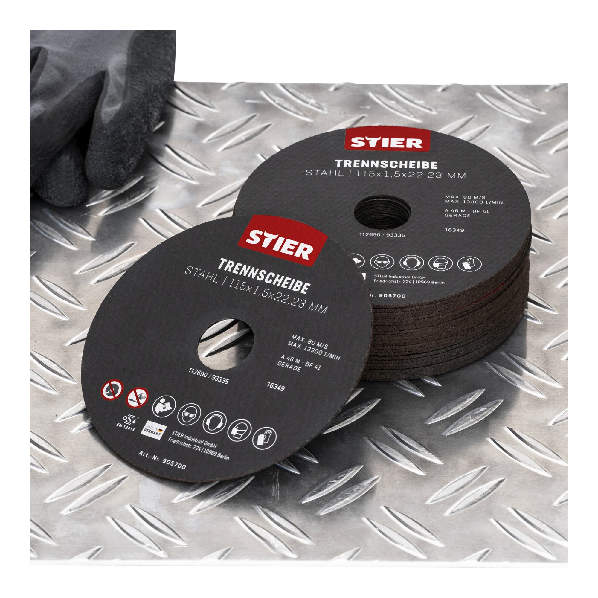 STIER cutting discs made of steel, dimensions: 115 x 1.5 x 22.23; shape 41; straight design;