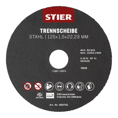 STIER Trennscheiben Stahl Maße: 125 x 1,5 x 22,23; Form 41; gerade Ausführung;