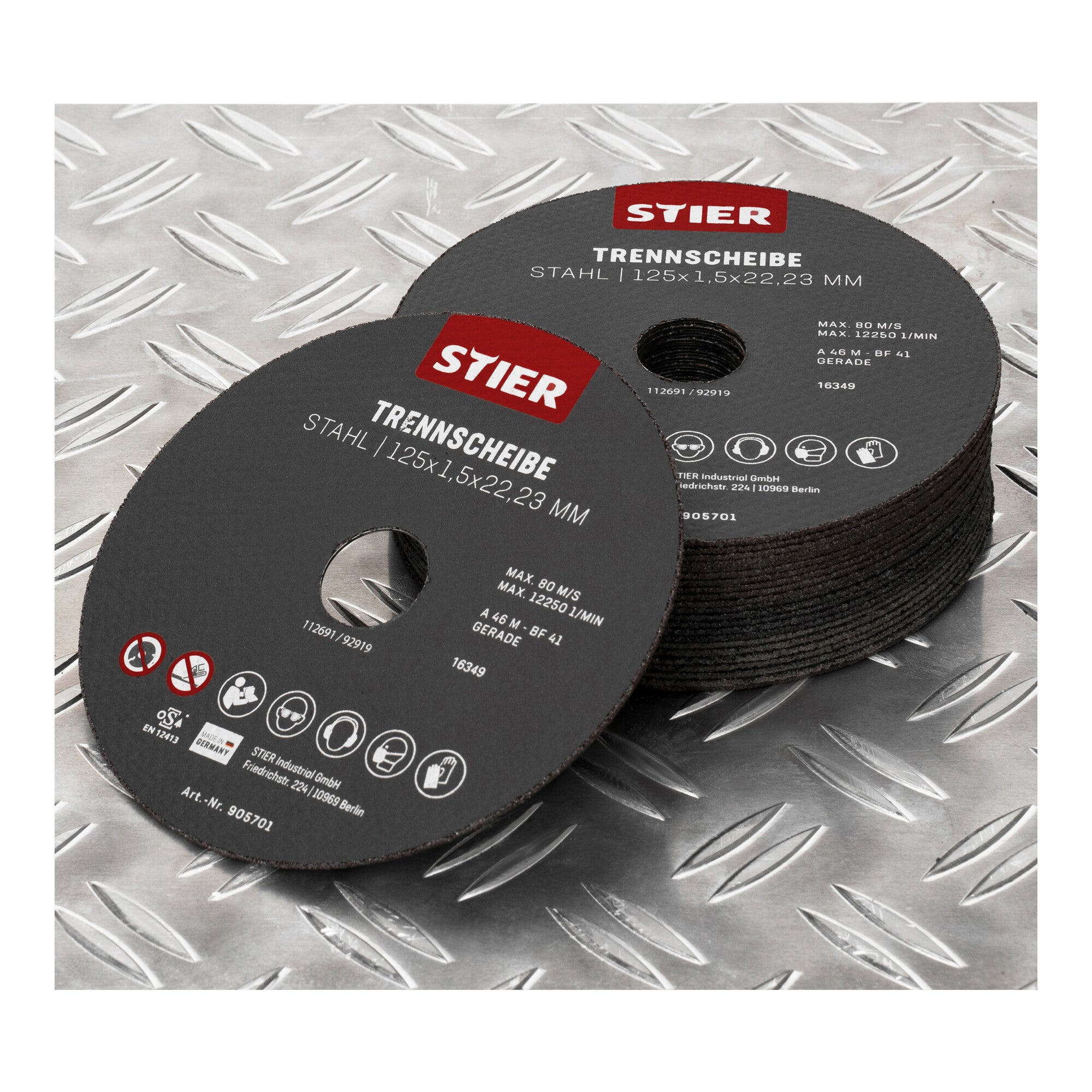 STIER cutting discs made of steel, dimensions: 125 x 1.5 x 22.23; shape 41; straight design;