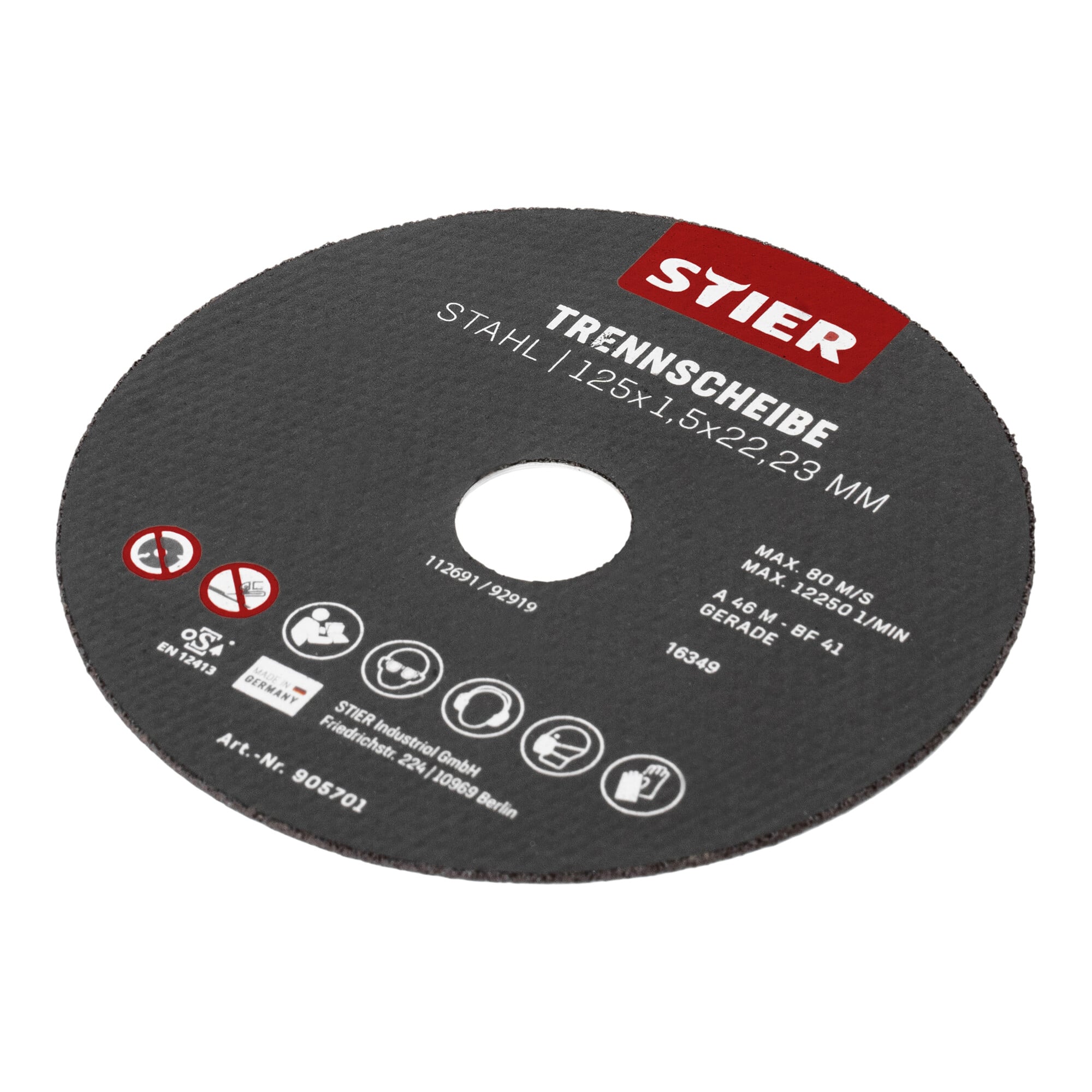 STIER Trennscheiben Stahl Maße: 125 x 1,5 x 22,23; Form 41; gerade Ausführung;