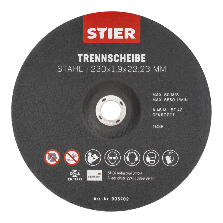 STIER cutting discs made of steel, dimensions: 230 x 1.9 x 22.23; Form 42 cast steel, etc.