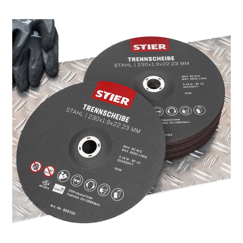 STIER cutting discs made of steel, dimensions: 230 x 1.9 x 22.23; Form 42 cast steel, etc.