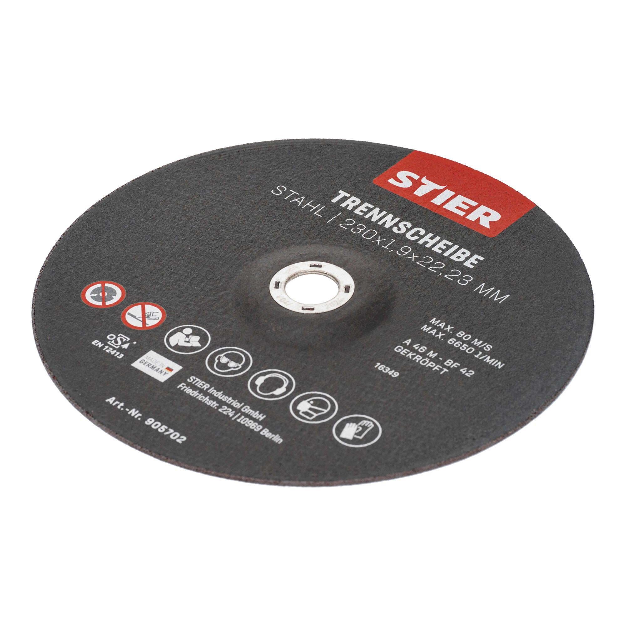 STIER cutting discs made of steel, dimensions: 230 x 1.9 x 22.23; Form 42 cast steel, etc.