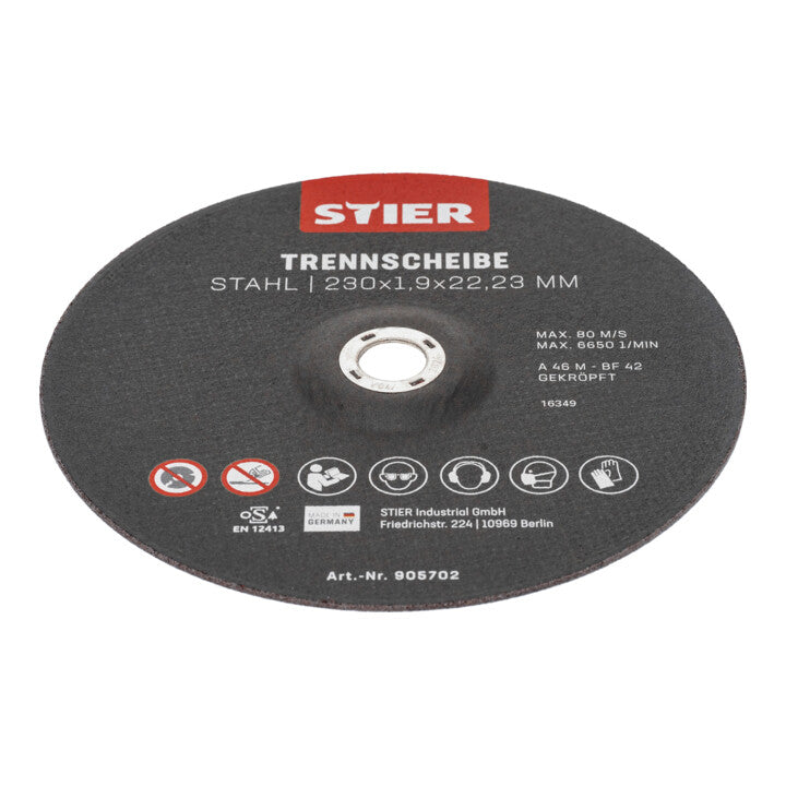 STIER cutting discs made of steel, dimensions: 230 x 1.9 x 22.23; Form 42 cast steel, etc.