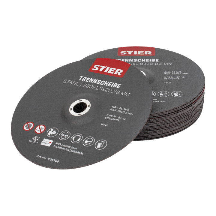 STIER cutting discs made of steel, dimensions: 230 x 1.9 x 22.23; Form 42 cast steel, etc.
