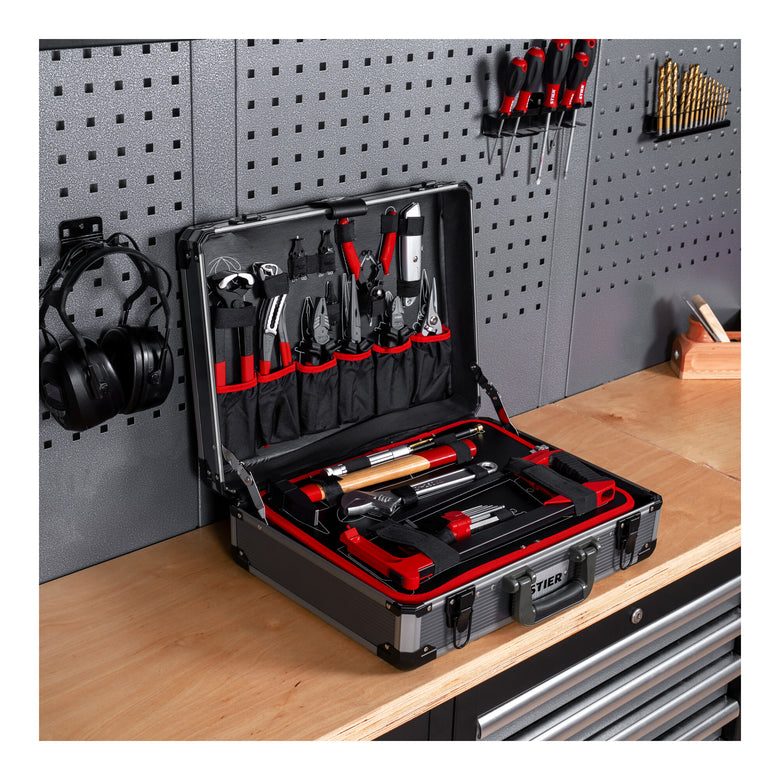 STIER Universal Werkzeugkoffer 144 teilig bestückt Werkzeug Koffer aus Aluminium