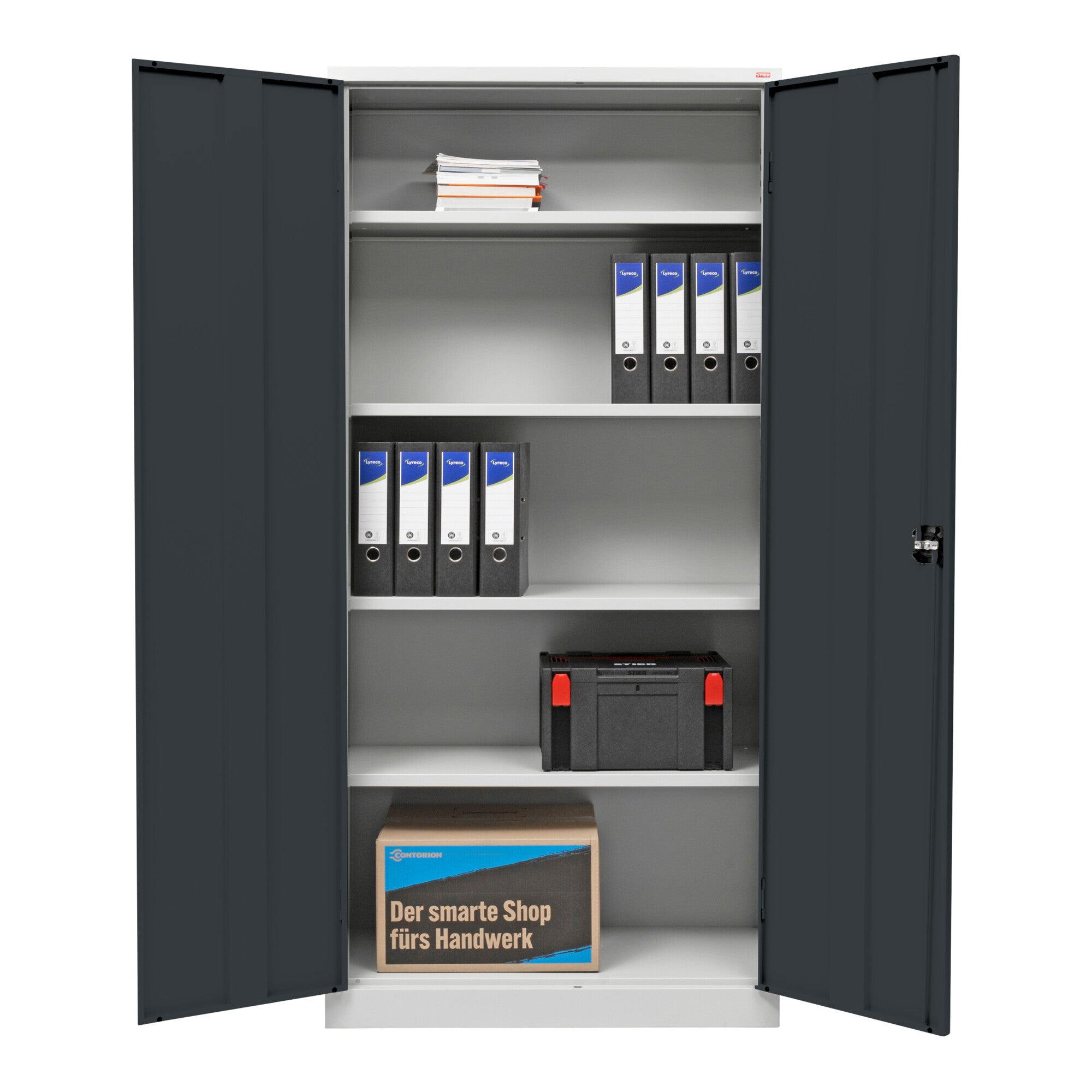STIER Universalschrank mit 4 Fachböden à 40kg Tragkraft | 1950x920x420mm | verschließbar | anthrazitgrau | verschweißt