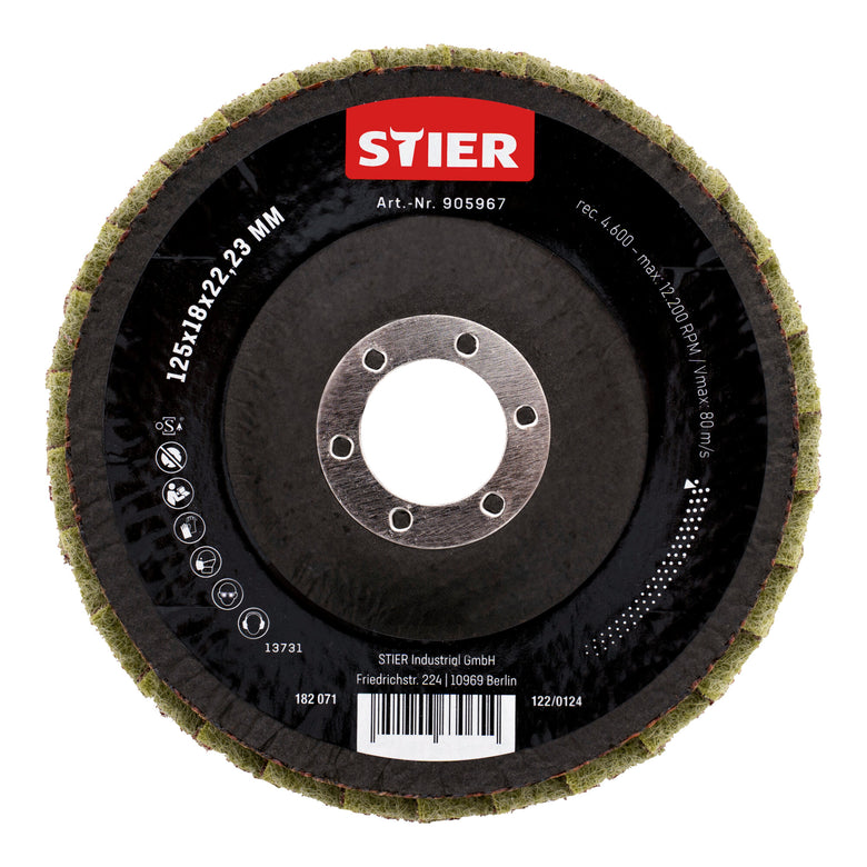 STIER fleece flap discs 125 x 18 x 22.23 mm coarse 5 pcs. cool grinding