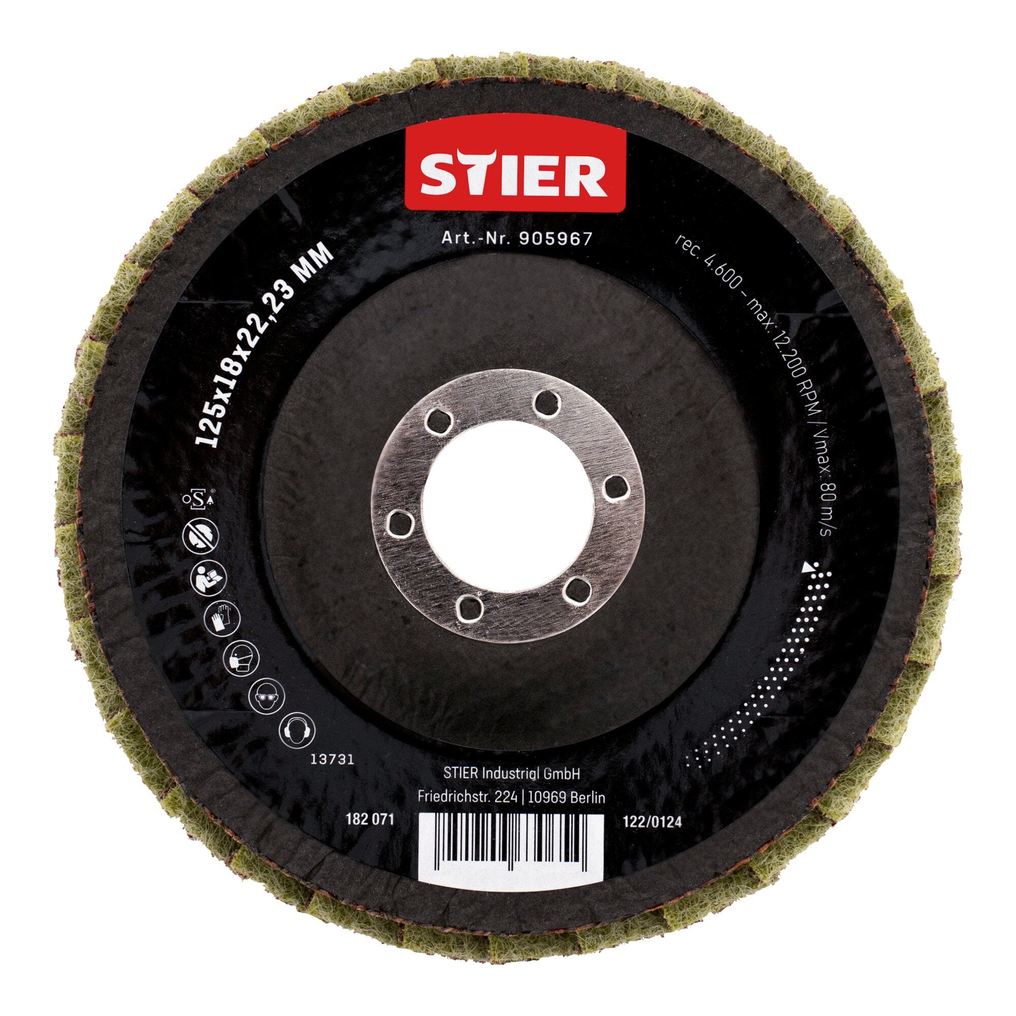 STIER Vlies Fächerschleifscheiben 125 x 18 x 22,23 mm grob 5 Stk. kühler Schliff