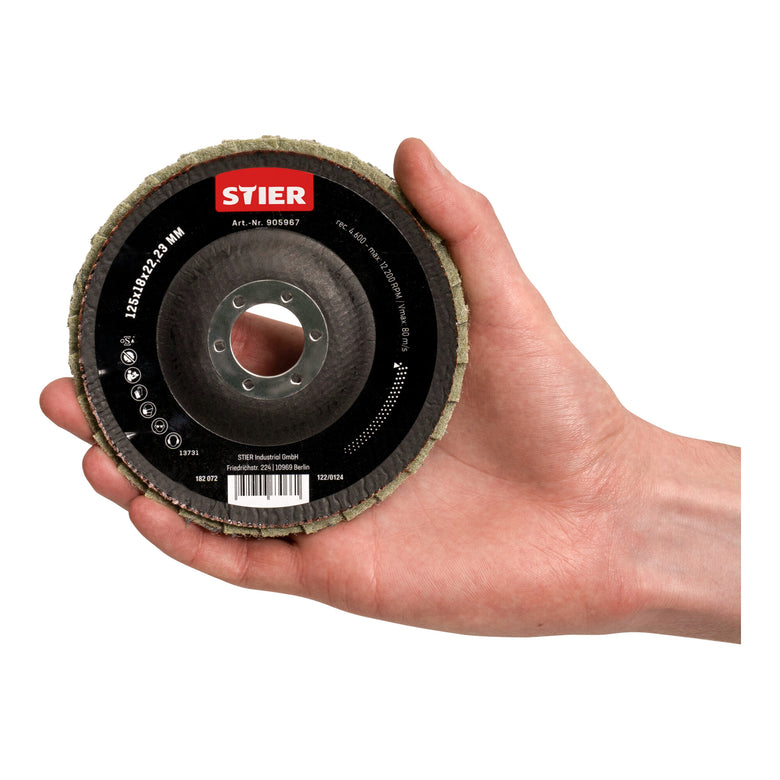 STIER fleece flap discs 125 x 18 x 22.23 mm coarse 5 pcs. cool grinding