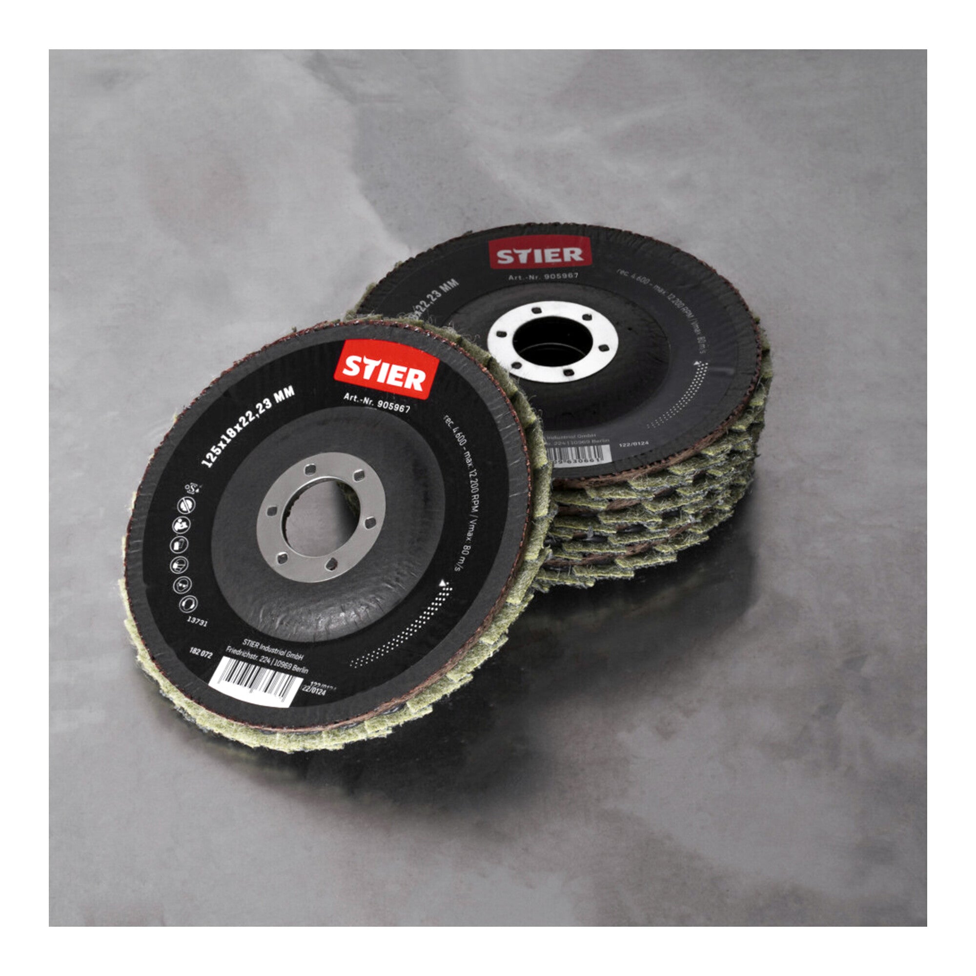 STIER fleece flap discs 125 x 18 x 22.23 mm coarse 5 pcs. cool grinding