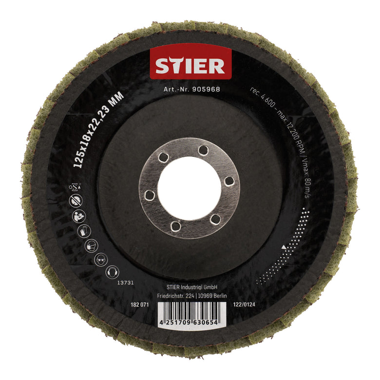 STIER fleece flap discs 125 x 18 x 22.23 mm medium 5 pieces