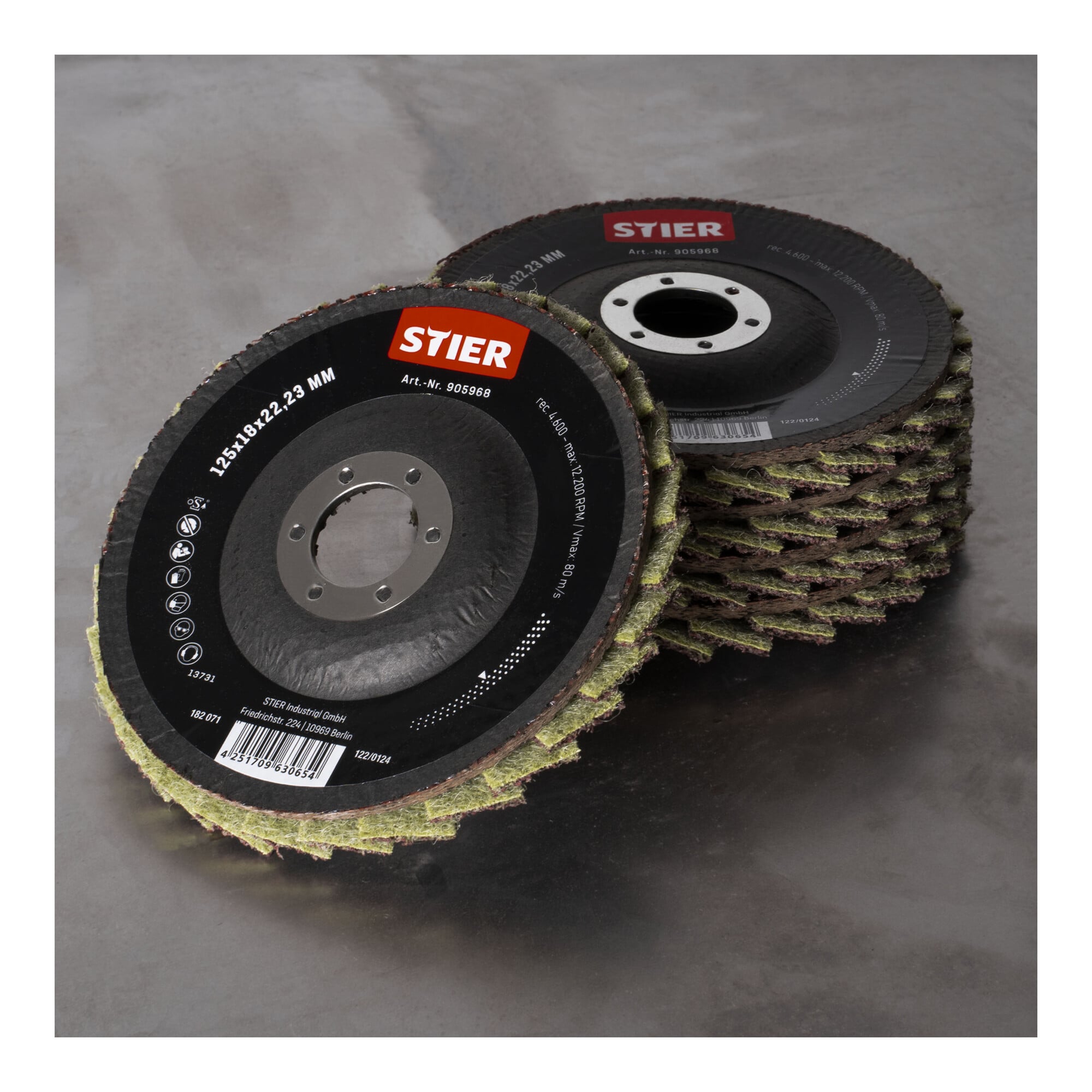 STIER fleece flap discs 125 x 18 x 22.23 mm medium 5 pieces