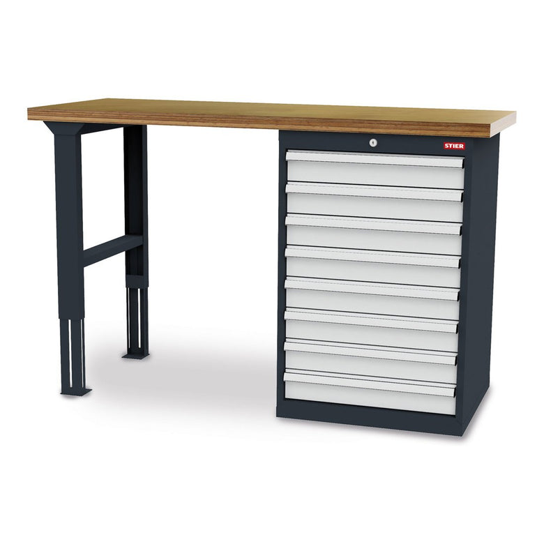 STIER Werkbank BxTxH 1500x600x1060 mm mit 1 Schrankgehäuse der Breite 600 mm RAL