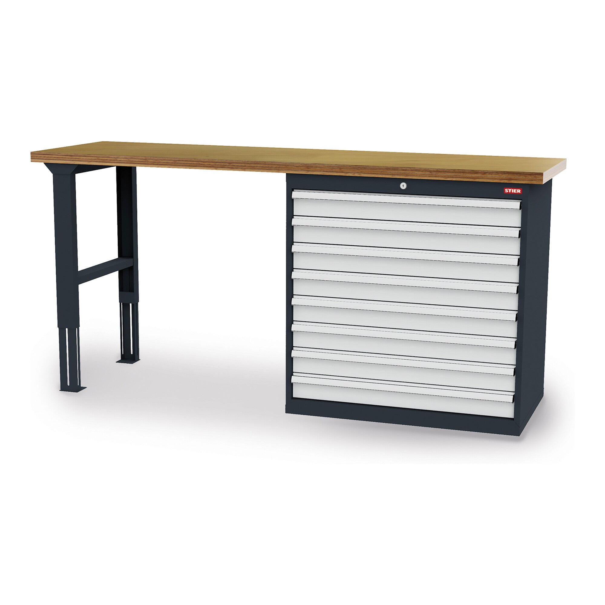 STIER workbench WxDxH 2000x600x1060 mm with 1 cabinet housing of width 900 mm RAL